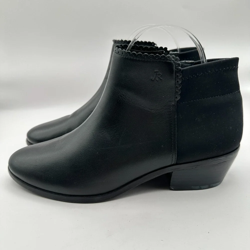 Jack Rogers Bailee Ankle Boots Womens Size‎ 7.5M Leather Block Heel Scalloped